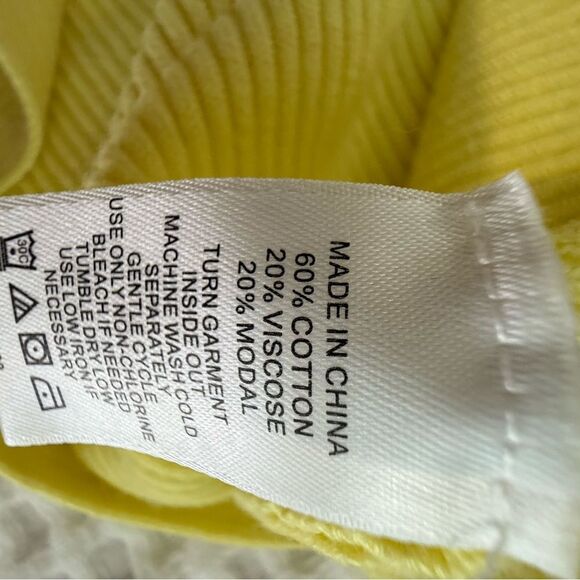 New CeCe Bright Yellow Ribbed Knit Sweater Dolman Sleeves Boat Neck Boho - Picture 6 of 9